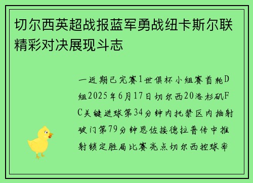 切尔西英超战报蓝军勇战纽卡斯尔联精彩对决展现斗志
